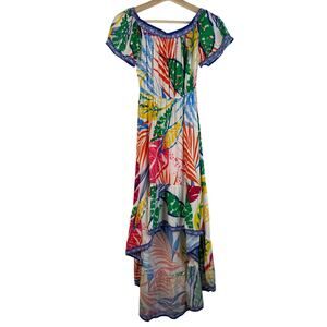 Flying Tomato Women's S Colorful Tropical Leaf High Low Off the Shoulder Dress *
